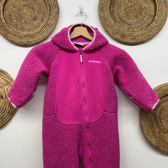 Columbia Pink Sherpa Fleece Hooded Snowsuit One Piece Baby Girls 18-24 Months - Picture 3 of 6
